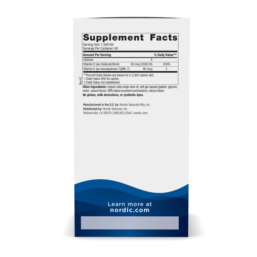 Nordic Naturals Vitamin D3+K2 60 Softgels
